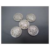 5 Assorted Buffalo Nickels