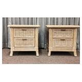 Pair of Wicker and Bamboo Night Stands