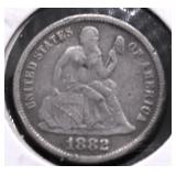 1882 SEATED DIME VF