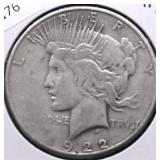 1922 S PEACE DOLLAR VF