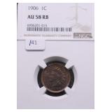 1906 NGC AU 58 RB INDIAN HEAD CENT