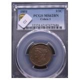 1851 PCGS MS62 HALF CENT