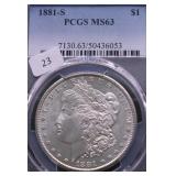 1881 S PCGS MS63 MORGAN DOLLAR