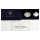 PROOF BILL OF RIGHTS SILVER DOLLAR & HALF W BOX PA