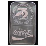 75TH ANIVERSARY COCA COLA 1 OZ .999 SILVER ADVERTI