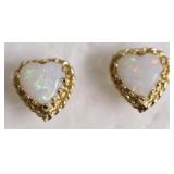 14K GOLD HEART OPAL STUD EAR RINGS