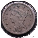 1845 LARGE CENT VF  MINT ERROR PLANCHET LAMINATION