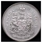 1962 CANADA SILVER 50 CENTS AU