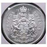 GEM BU 1961 CANADA SILVER 50 CENTS PQ