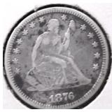 1876 SEATED QUARTER F