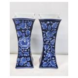 2 Blue & White China Vases