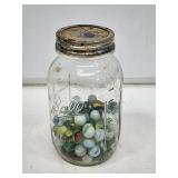 Glass Jar of Assorted Marbles