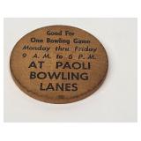 Paoli Bowling Lanes Wooden Nickle Souvenir Coin