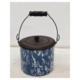 Blue and White Granite Berry Bucket with Lid