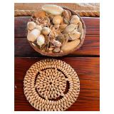 Vintage  Cowrie Seashell Shell Trivet & shells