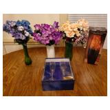 Vase faux flowers Bride and groom glasses