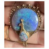 10K Gold Australian Black Opal Peacock Necklace