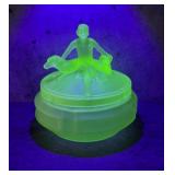 L.E. Smith Satin Uranium Glass Dresser Box