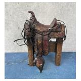 Miniature Cowboy Saddle on Stand