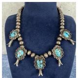 Navajo Sterling Silver Turquoise Squash Blossom