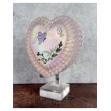 Fenton Glass Pink Iridescent Heart Dresser Box