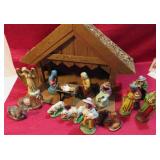 Vintage Nativity Diarama w Manger & Figures Set