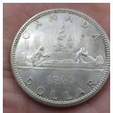 1965 Canada Silver Dollar Canoe Coin Vintage