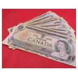 1973 Canada Lot 10 One 1 Dollar Bills Currency