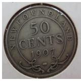 1907 Newfoundland Silver Half Dollar 50 Cent Coin