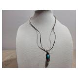 Silver & Turquoise Pendant on Leather Cord