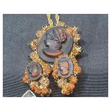 Cameo Necklace/Broooch & Earrings