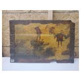 VINTAGE ART ON WOOD ART PRINT COWBOY CM RUSSELL