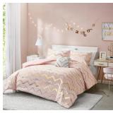 Codi Metallic Print Pink/Rose Gold Comforter Set f