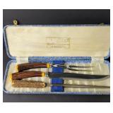 Vtg Sheffield Antler Handle English Carving Set