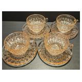 Jeannette Glass Pink Cups & Saucers (4)