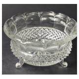 Crystal Three Footed Diamond Cut Candy Dish