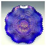 NW Electric Blue Embroidered Mums Ruffled Bowl