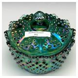 Fenton Teal Hobnail Covered Bowl