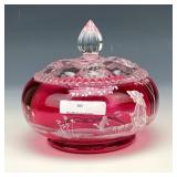 Fenton Cranberry Mary Gregory Powder Dish