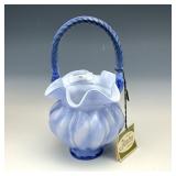 Fenton Blue Overlay Spiral Optic Melon Basket