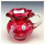 Fenton Cranberry Mary Gregory Bubbles Pitcher