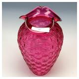 Fenton Cranberry Big Basketweave Vase