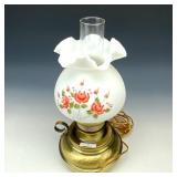 Fenton White Satin Decorated Brass Oil Lamp