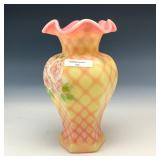 Fenton Burmese Adoration Rose Diamond Optics Vase