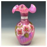 Fenton Pink Opal Decorated Vase