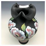 Fenton Ebony Satin Moonlit Poppies Vase