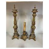 Pair of Large Intricate Candle Sticks & Lamp