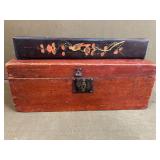 Antique Wooden Boxes: Black Lacquer & Painted