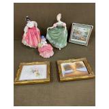 3 Royal Daughton Figurines & Sm. Framed Items