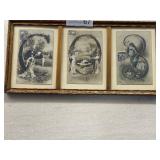 3 Victorian Era Post Cards in Frame